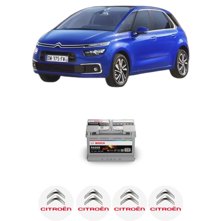Baterie Acumulator 70 Ah 12 V 760 A CITROEN C4 SPACETOURER (3D_) 2.0 BlueHDi 150 din 2018 KW 110 CP 150 CMC 1997, auto, Bosch, 4x Stickere auto cu CITROEN