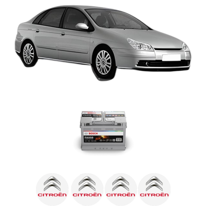 Baterie Acumulator 70 Ah 12 V 760 A CITROEN C5 II (RC_) 2.0 HDi (RCRHRH) din 2004-2008 KW 100 CP 136 CMC 1997, auto, Bosch, 4x Stickere auto cu CITROEN