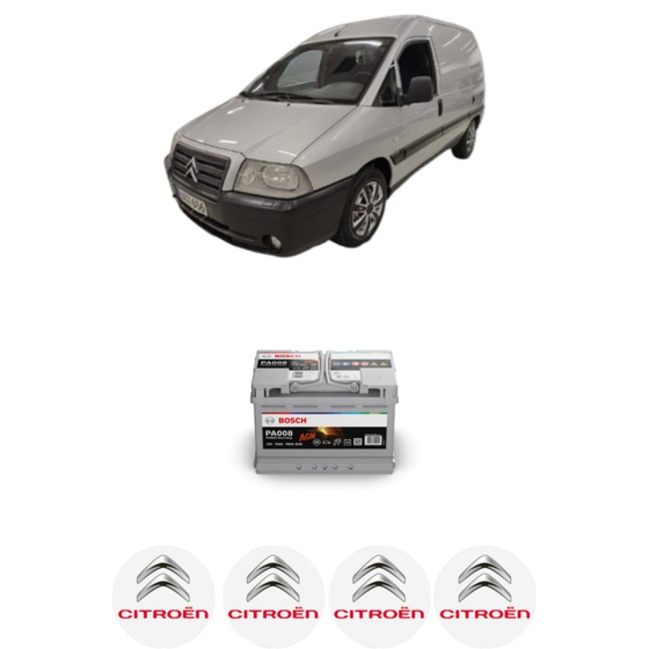 Baterie Acumulator 70 Ah 12 V 760 A CITROEN JUMPY II Platform/Chassis 2.0 HDi 125 din 2011 KW 94 CP 128 CMC 1997, auto, Bosch, 4x Stickere auto cu CITROEN