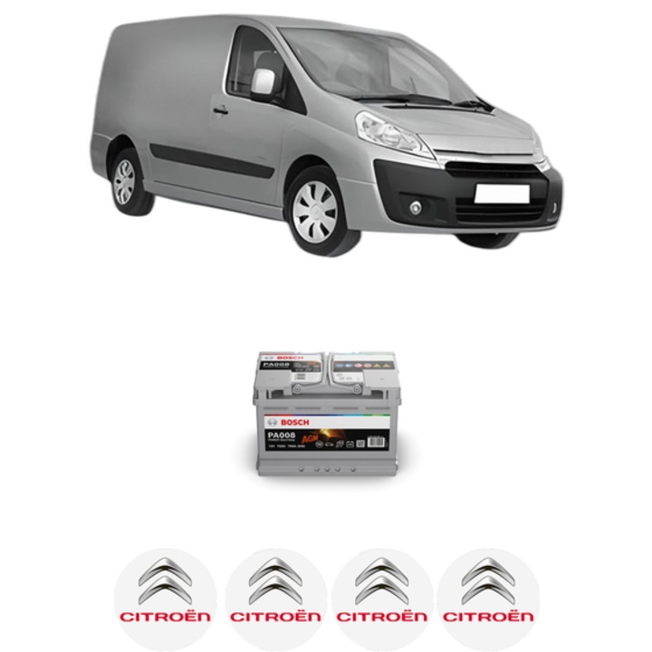 Baterie Acumulator 70 Ah 12 V 760 A CITROEN JUMPY II Van 2.0 HDi 125 4x4 din 2011-2016 KW 94 CP 128 CMC 1997, auto, Bosch, 4x Stickere auto cu CITROEN