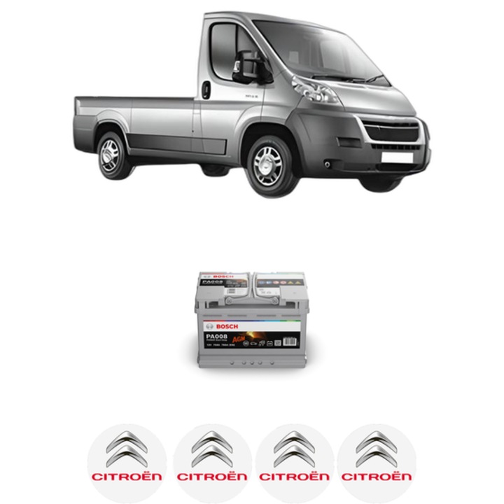 Baterie Acumulator 70 Ah 12 V 760 A CITROEN JUMPER II Platform/Chassis 2.0 BlueHDi 130 din 2015-2019 KW 96 CP 130 CMC 1997, auto, Bosch, 4x Stickere auto cu CITROEN