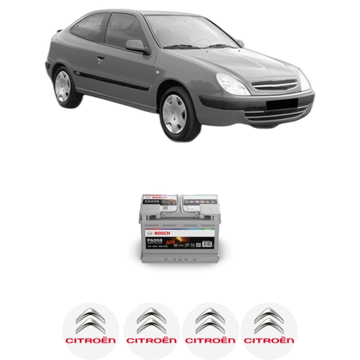 Baterie Acumulator 70 Ah 12 V 760 A CITROEN XSARA Coupe (N0) 2.0 HDi 109 din 2001-2005 KW 80 CP 109 CMC 1997, auto, Bosch, 4x Stickere auto cu CITROEN