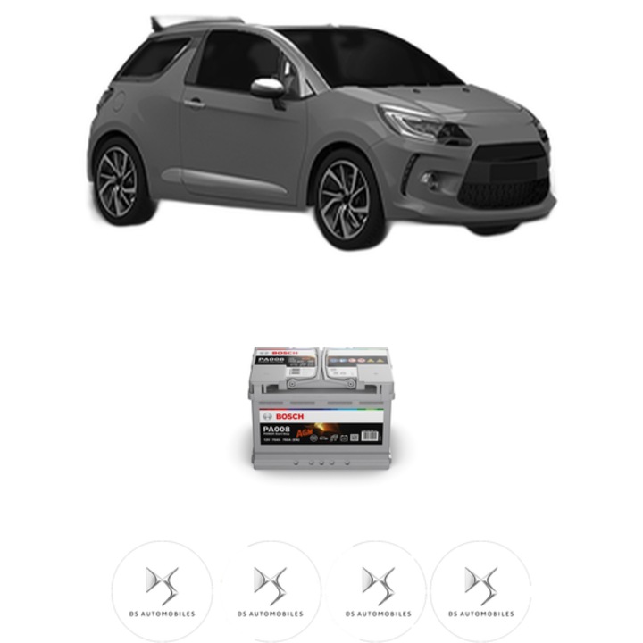 Baterie Acumulator 70 Ah 12 V 760 A DS DS 3 Convertible (SB_) 1.6 BlueHDi 100 din 2015-2019 KW 73 CP 99 CMC 1560, auto, Bosch, 4x Stickere auto cu DS