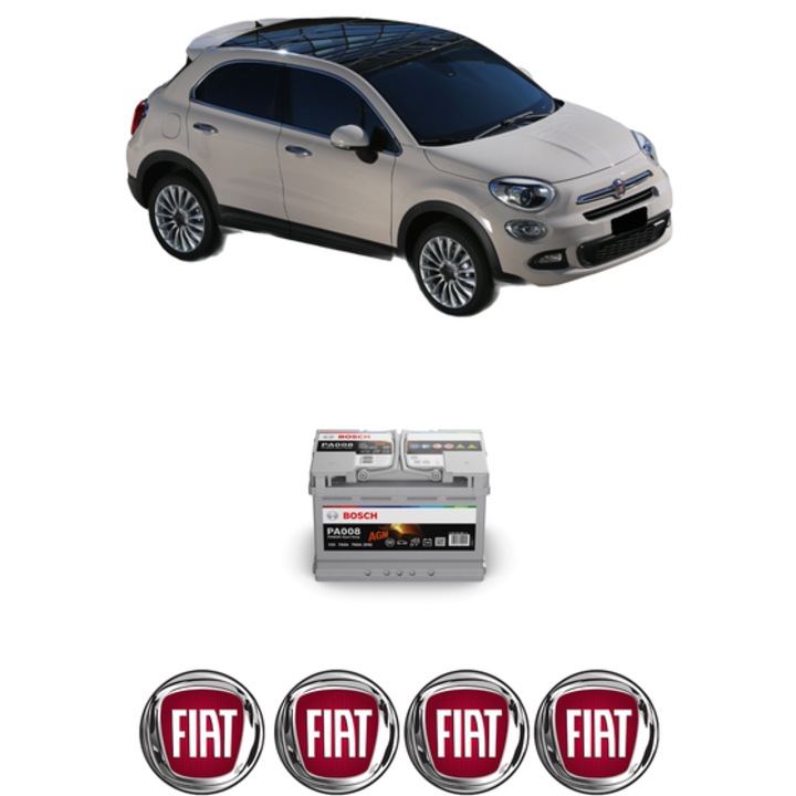 Baterie Acumulator 70 Ah 12 V 760 A FIAT 500X (334_) 2.0 D Multijet 4x4 (334AXB22, 334AXD2B) din 2014-2018 KW 100 CP 136 CMC 1956, auto, Bosch, 4x Stickere auto cu FIAT