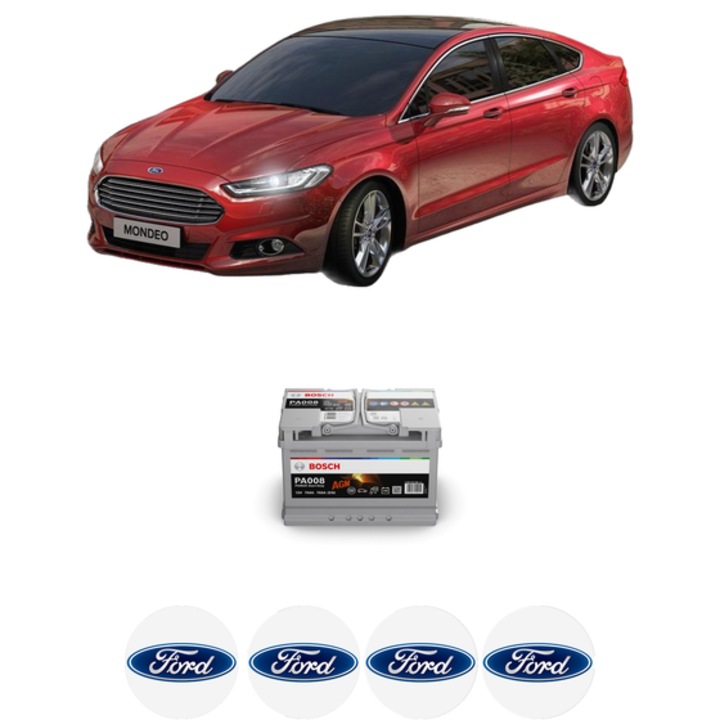 Baterie Acumulator 70 Ah 12 V 760 A FORD MONDEO V Hatchback (CE) 2.0 TDCi 4x4 din 2015 KW 110 CP 150 CMC 1998, auto, Bosch, 4x Stickere auto cu FORD