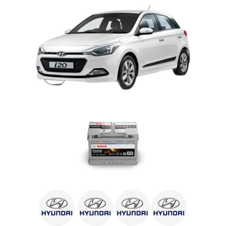 Baterie Acumulator 70 Ah 12 V 760 A HYUNDAI i20 II Coupe (GB) 1.4 din 2015-2021 KW 74 CP 100 CMC 1368, auto, Bosch, 4x Stickere auto cu HYUNDAI
