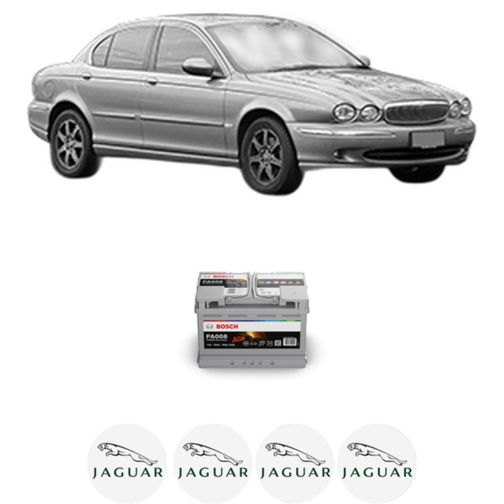 Baterie Acumulator 70 Ah 12 V 760 A JAGUAR X-TYPE I (X400) 2.5 V6 All-wheel Drive din 2001-2009 KW 144 CP 196 CMC 2495, auto, Bosch, 4x Stickere auto cu JAGUAR