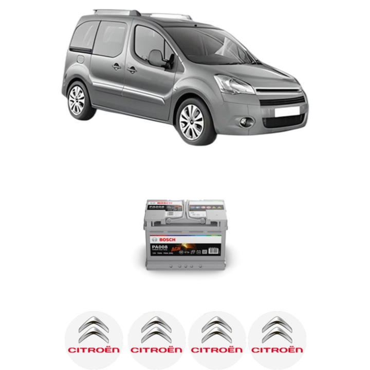 Baterie Acumulator 70 Ah 12 V 760 A CITROEN BERLINGO MULTISPACE (B9) 1.2 PureTech 110 din 2016 KW 81 CP 110 CMC 1199, auto, Bosch, 4x Stickere auto cu CITROEN