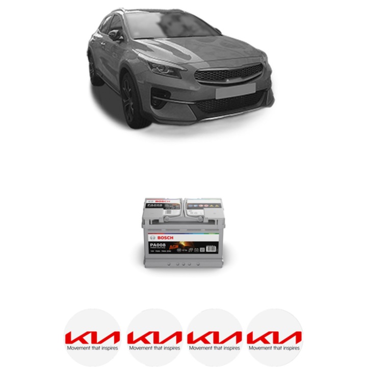 Baterie Acumulator 70 Ah 12 V 760 A KIA XCEED (CD) 1.6 T-GDI din 2019 KW 150 CP 204 CMC 1591, auto, Bosch, 4x Stickere auto cu KIA