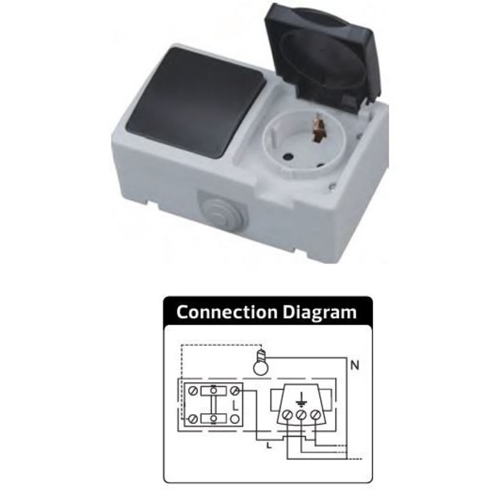 Priza si intrerupator Horoz ATOM 250V, 16A, 10A, IP54