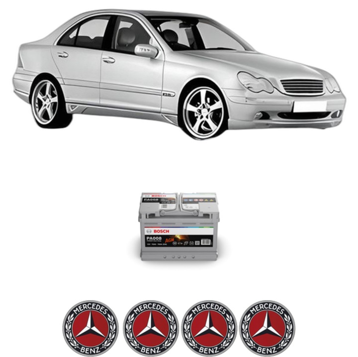 Baterie Acumulator 70 Ah 12 V 760 A MERCEDES-BENZ C-CLASS (W203) C 240 (203.061) din 2000-2007 KW 125 CP 170 CMC 2597, auto, Bosch, 4x Stickere auto cu MERCEDES-BENZ