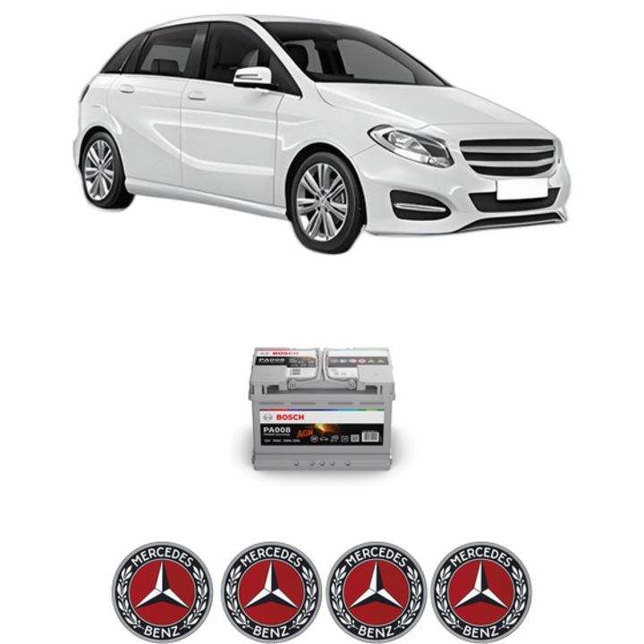 Baterie Acumulator 70 Ah 12 V 760 A MERCEDES-BENZ B-CLASS Sports Tourer (W246, W242) B 200 Natural Gas Drive / B 200 c (242.848) din 2012-2017 KW 115 CP 156 CMC 1991, auto, Bosch, 4x Stickere auto cu MERCEDES-BENZ