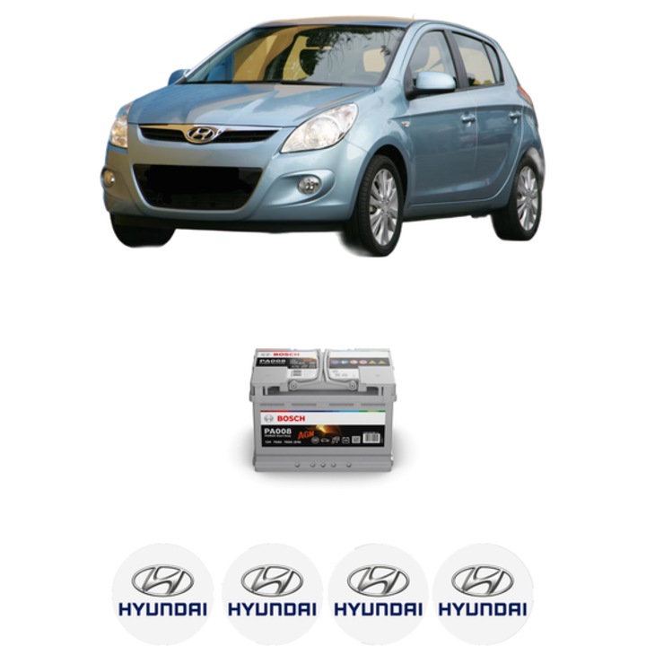 Baterie Acumulator 70 Ah 12 V 760 A HYUNDAI i20 I (PB, PBT) 1.4 CRDi din 2008-2012 KW 55 CP 75 CMC 1396, auto, Bosch, 4x Stickere auto cu HYUNDAI