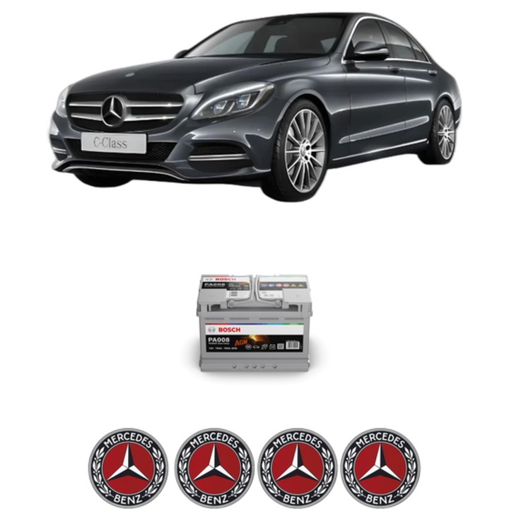 Baterie Acumulator 70 Ah 12 V 760 A MERCEDES-BENZ C-CLASS (W205) C 200 BlueTEC / d (205.037) din 2014-2018 KW 100 CP 136 CMC 1598, auto, Bosch, 4x Stickere auto cu MERCEDES-BENZ