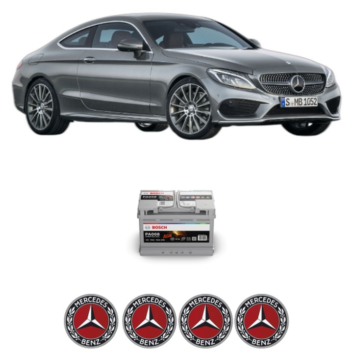 Baterie Acumulator 70 Ah 12 V 760 A MERCEDES-BENZ C-CLASS Coupe (C205) AMG C 43 4-matic (205.364) din 2018-2023 KW 287 CP 390 CMC 2996, auto, Bosch, 4x Stickere auto cu MERCEDES-BENZ