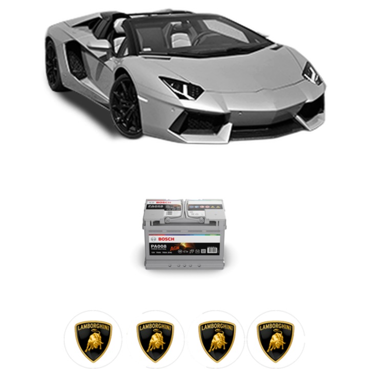 Baterie Acumulator 70 Ah 12 V 760 A LAMBORGHINI AVENTADOR Targa 6.5 LP 700-4 SV AWD din 2015 KW 552 CP 751 CMC 6498, auto, Bosch, 4x Stickere auto cu LAMBORGHINI
