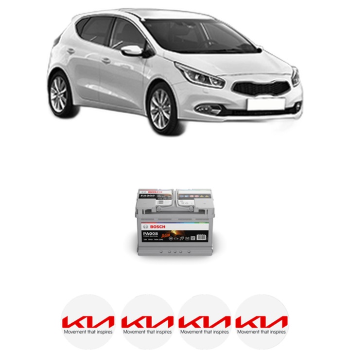 Baterie Acumulator 70 Ah 12 V 760 A KIA CEE'D (JD) 1.6 CRDi 110 din 2012-2018 KW 81 CP 110 CMC 1582, auto, Bosch, 4x Stickere auto cu KIA