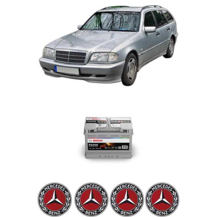 Baterie Acumulator 70 Ah 12 V 760 A MERCEDES-BENZ C-CLASS T-Model (S202) C 200 T Kompressor (202.087) din 2000-2001 KW 120 CP 163 CMC 1998, auto, Bosch, 4x Stickere auto cu MERCEDES-BENZ