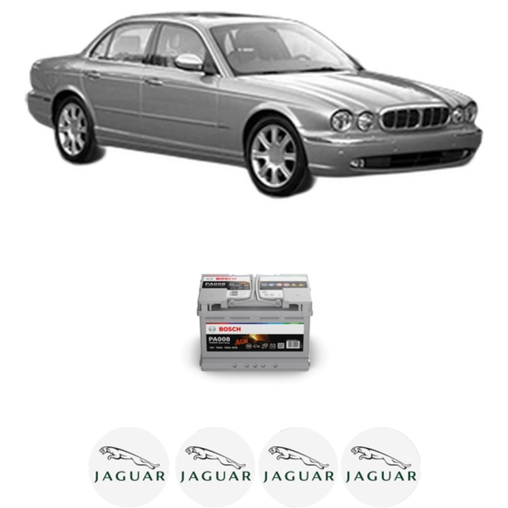 Baterie Acumulator 70 Ah 12 V 760 A JAGUAR XJ (X350, X358) 4.2 din 2003-2009 KW 219 CP 298 CMC 4196, auto, Bosch, 4x Stickere auto cu JAGUAR