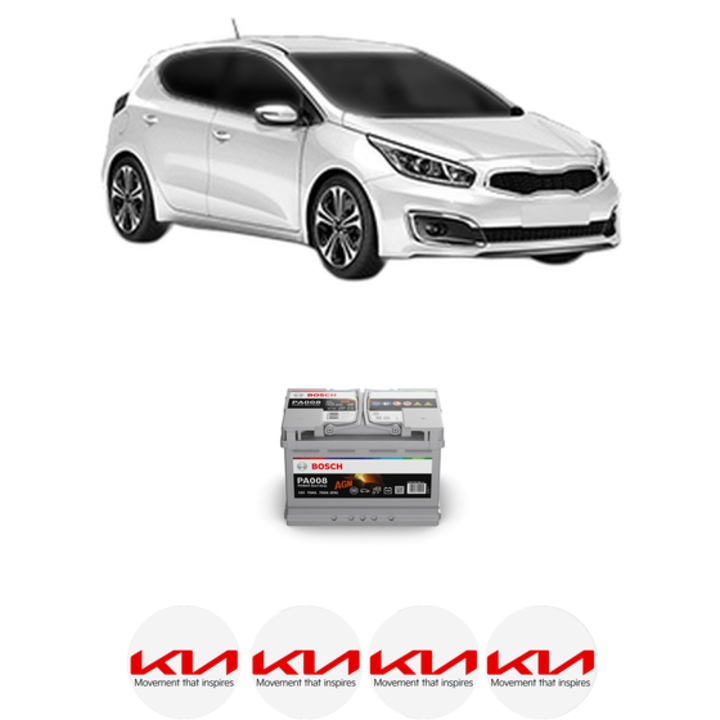 Baterie Acumulator 70 Ah 12 V 760 A KIA CEED Hatchback Van (CD) 1.4 T-GDI din 2018-2020 KW 103 CP 140 CMC 1353, auto, Bosch, 4x Stickere auto cu KIA