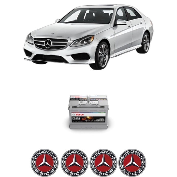 Baterie Acumulator 70 Ah 12 V 760 A MERCEDES-BENZ E-CLASS (W213) E 300 d (213.008) din 2017-2020 KW 180 CP 245 CMC 1950, auto, Bosch, 4x Stickere auto cu MERCEDES-BENZ