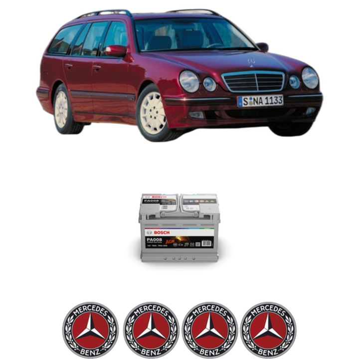Baterie Acumulator 70 Ah 12 V 760 A MERCEDES-BENZ E-CLASS T-Model (S210) E 240 T (210.262) din 2000-2003 KW 125 CP 170 CMC 2597, auto, Bosch, 4x Stickere auto cu MERCEDES-BENZ