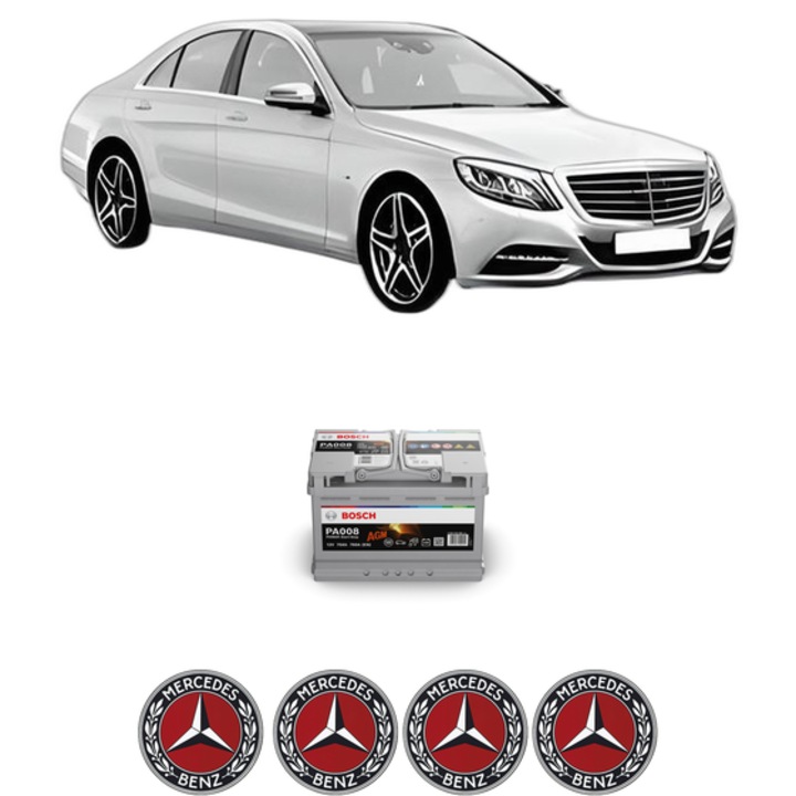 Baterie Acumulator 70 Ah 12 V 760 A MERCEDES-BENZ S-CLASS (W222, V222, X222) S 560 Maybach (222.983) din 2017-2020 KW 345 CP 469 CMC 3982, auto, Bosch, 4x Stickere auto cu MERCEDES-BENZ
