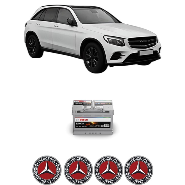 Baterie Acumulator 70 Ah 12 V 760 A MERCEDES-BENZ GLC (X253) 200 EQ Boost 4-matic (253.981) din 2019-2022 KW 145 CP 197 CMC 1991, auto, Bosch, 4x Stickere auto cu MERCEDES-BENZ