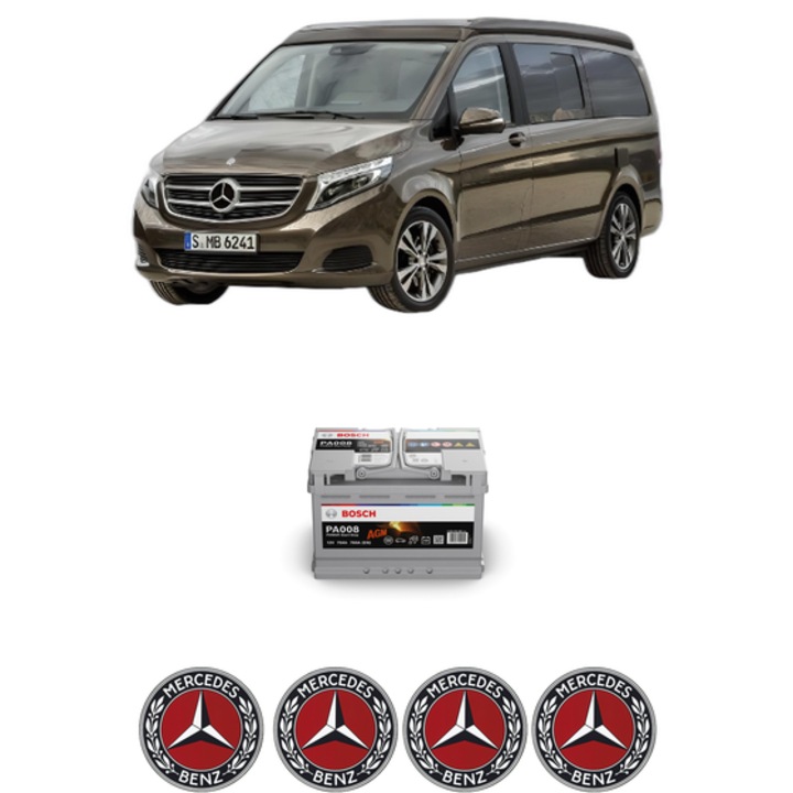 Baterie Acumulator 70 Ah 12 V 760 A MERCEDES-BENZ MARCO POLO Camper (W447) 200 CDI 4-matic (447.703, 447.813) din 2019 KW 100 CP 136 CMC 1950, auto, Bosch, 4x Stickere auto cu MERCEDES-BENZ
