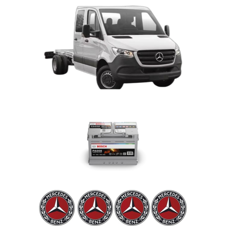 Baterie Acumulator 70 Ah 12 V 760 A MERCEDES-BENZ SPRINTER 4-t Platform/Chassis (B907, B910) 414 CDI (910.141, 910.143, 910.040) din 2018-2021 KW 105 CP 143 CMC 2143, auto, Bosch, 4x Stickere auto cu MERCEDES-BENZ