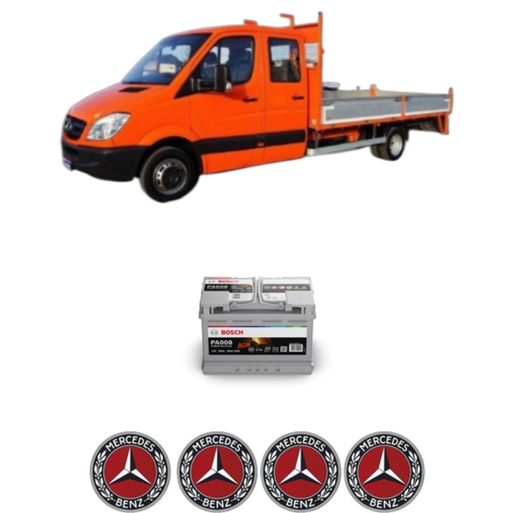Baterie Acumulator 70 Ah 12 V 760 A MERCEDES-BENZ SPRINTER 3-t Platform/Chassis (B910, B907) 214 CDI RWD (907.221, 907.223) din 2018-2021 KW 105 CP 143 CMC 2143, auto, Bosch, 4x Stickere auto cu MERCEDES-BENZ