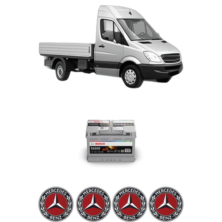 Baterie Acumulator 70 Ah 12 V 760 A MERCEDES-BENZ SPRINTER 5-t Platform/Chassis (B906) 510 CDI (906.153, 906.155, 906.253, 906.255) din 2009-2016 KW 70 CP 95 CMC 2143, auto, Bosch, 4x Stickere auto cu MERCEDES-BENZ