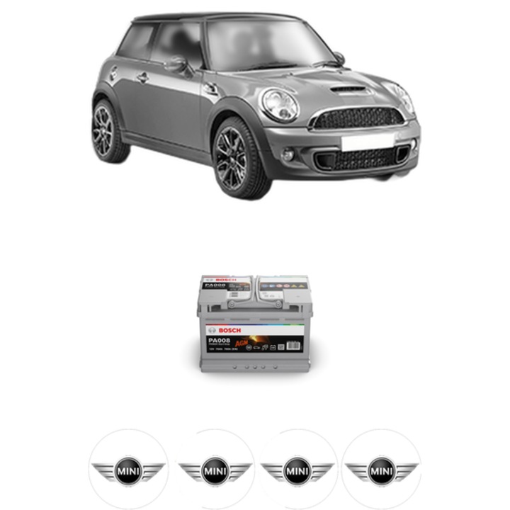 Baterie Acumulator 70 Ah 12 V 760 A MINI MINI (R56) John Cooper Works din 2007-2013 KW 155 CP 211 CMC 1598, auto, Bosch, 4x Stickere auto cu MINI