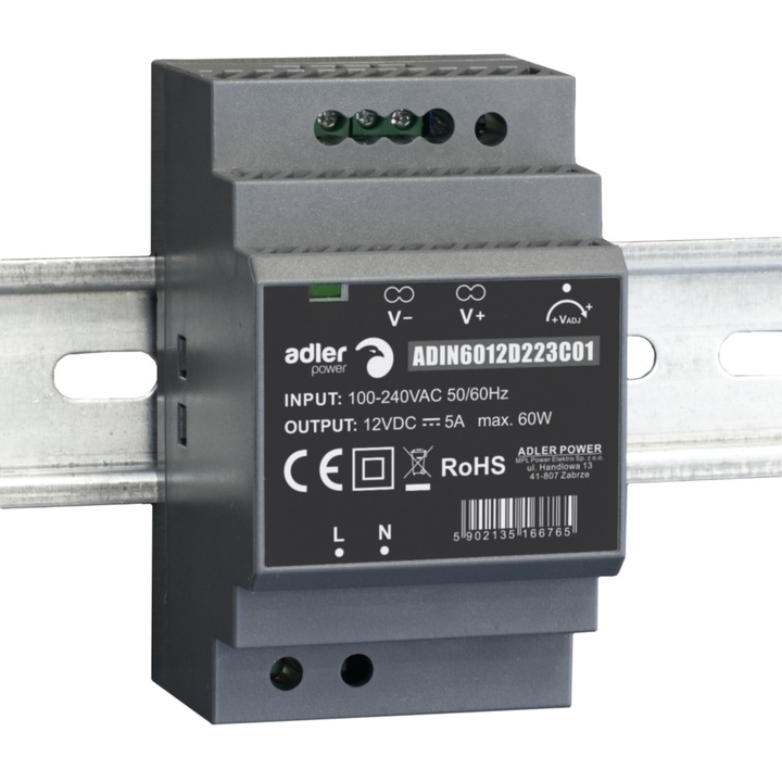 Sursa alimentare sina ADLER ADIN6024, 24V, 60W, montaj pe sina DIN, protectii multiple