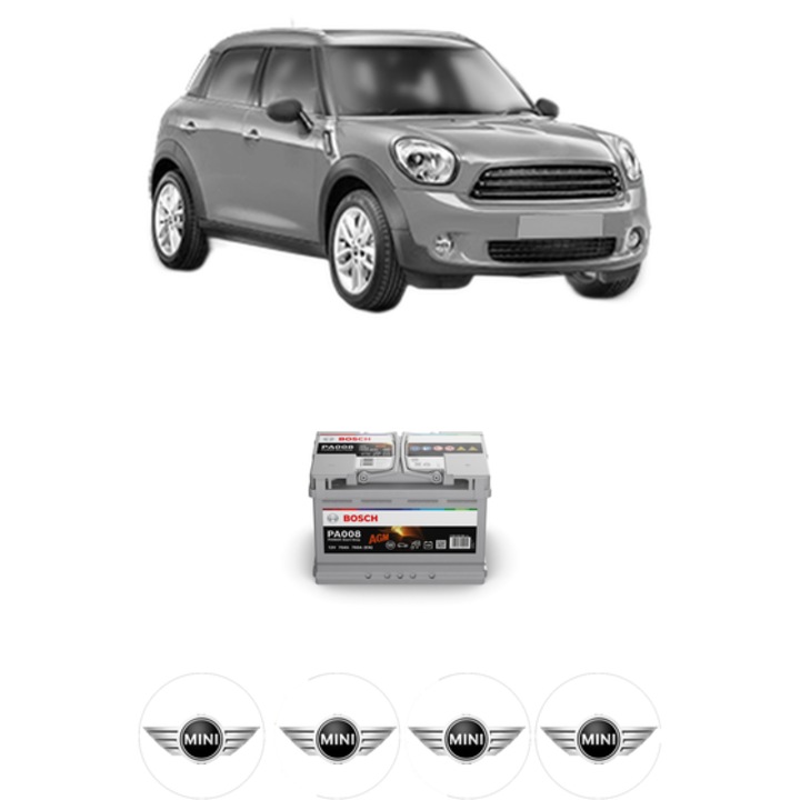 Baterie Acumulator 70 Ah 12 V 760 A MINI MINI COUNTRYMAN (R60) Cooper S ALL4 din 2010-2016 KW 135 CP 184 CMC 1598, auto, Bosch, 4x Stickere auto cu MINI