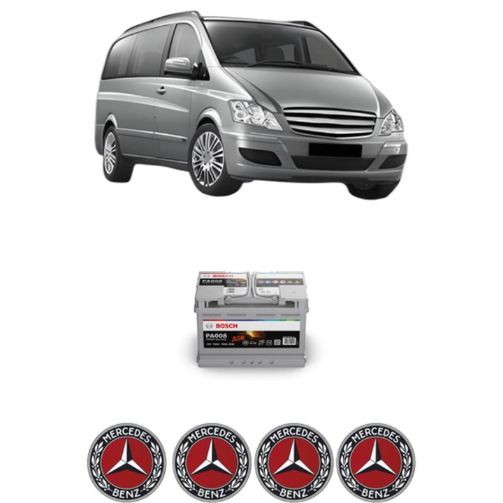 Baterie Acumulator 70 Ah 12 V 760 A MERCEDES-BENZ VIANO (W639) 3.2 (639.713, 639.813, 639.815) din 2003 KW 160 CP 218 CMC 3199, auto, Bosch, 4x Stickere auto cu MERCEDES-BENZ
