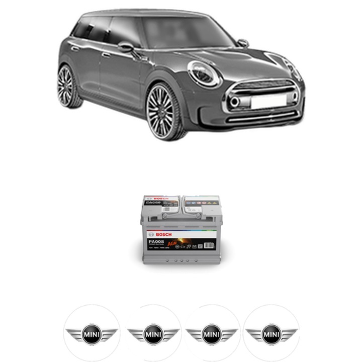 Baterie Acumulator 70 Ah 12 V 760 A MINI MINI CLUBMAN (R55) Cooper D din 2007-2010 KW 80 CP 109 CMC 1560, auto, Bosch, 4x Stickere auto cu MINI