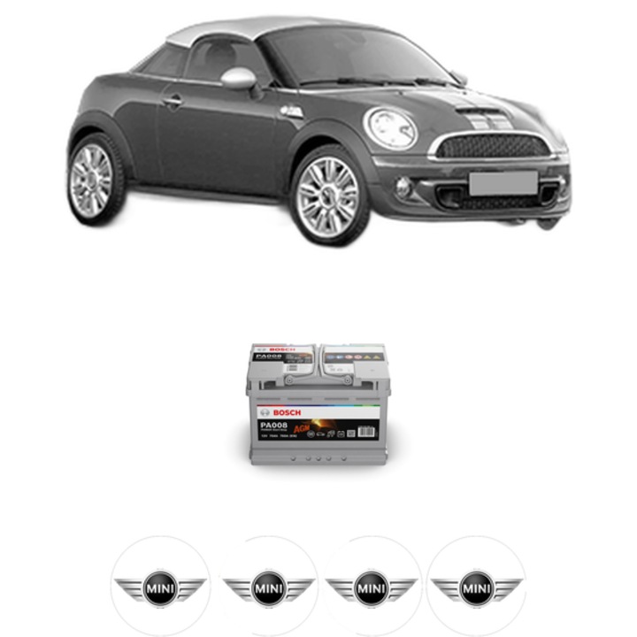 Baterie Acumulator 70 Ah 12 V 760 A MINI MINI Coupe (R58) Cooper S din 2010-2015 KW 135 CP 184 CMC 1598, auto, Bosch, 4x Stickere auto cu MINI