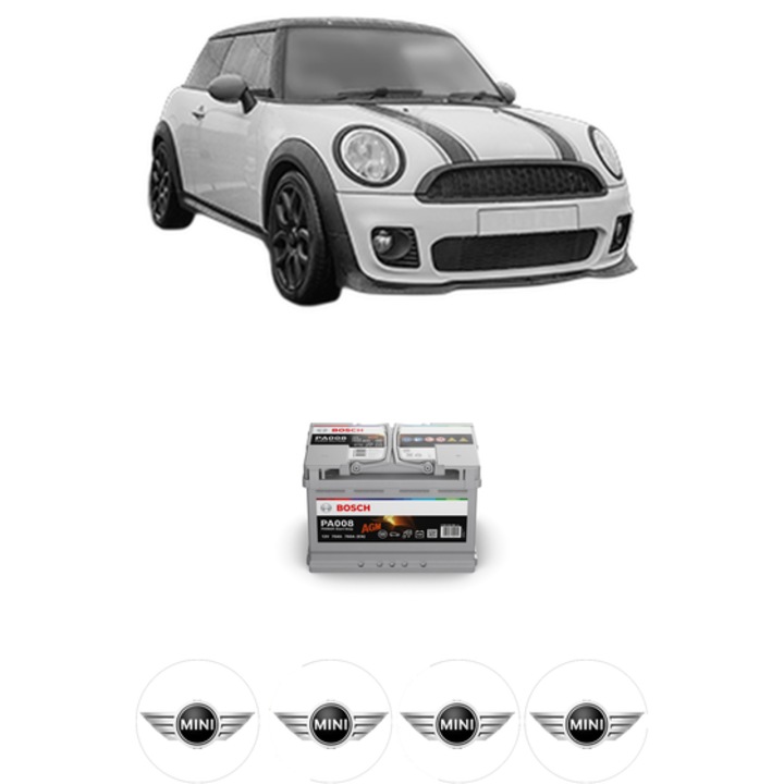 Baterie Acumulator 70 Ah 12 V 760 A MINI MINI CLUBMAN (F54) Cooper S din 2014 KW 141 CP 192 CMC 1998, auto, Bosch, 4x Stickere auto cu MINI