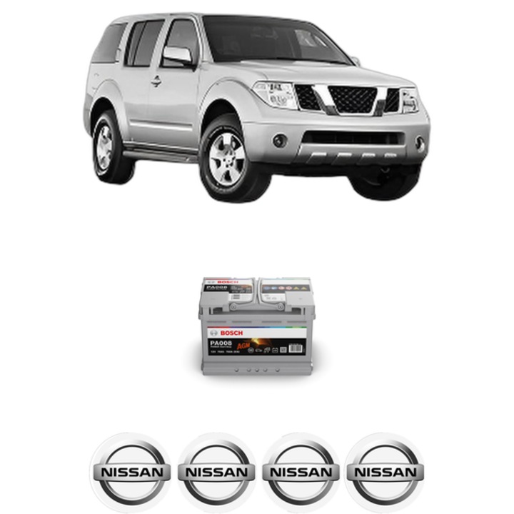 Baterie Acumulator 70 Ah 12 V 760 A NISSAN PATHFINDER III (R51) 2.5 dCi 4WD din 2006 KW 126 CP 171 CMC 2488, auto, Bosch, 4x Stickere auto cu NISSAN