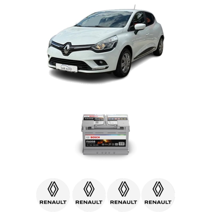 Baterie Acumulator 70 Ah 12 V 760 A RENAULT CLIO V (B7_) 1.5 Blue dCi 115 (B7AD) din 2019 KW 85 CP 116 CMC 1461, auto, Bosch, 4x Stickere auto cu RENAULT