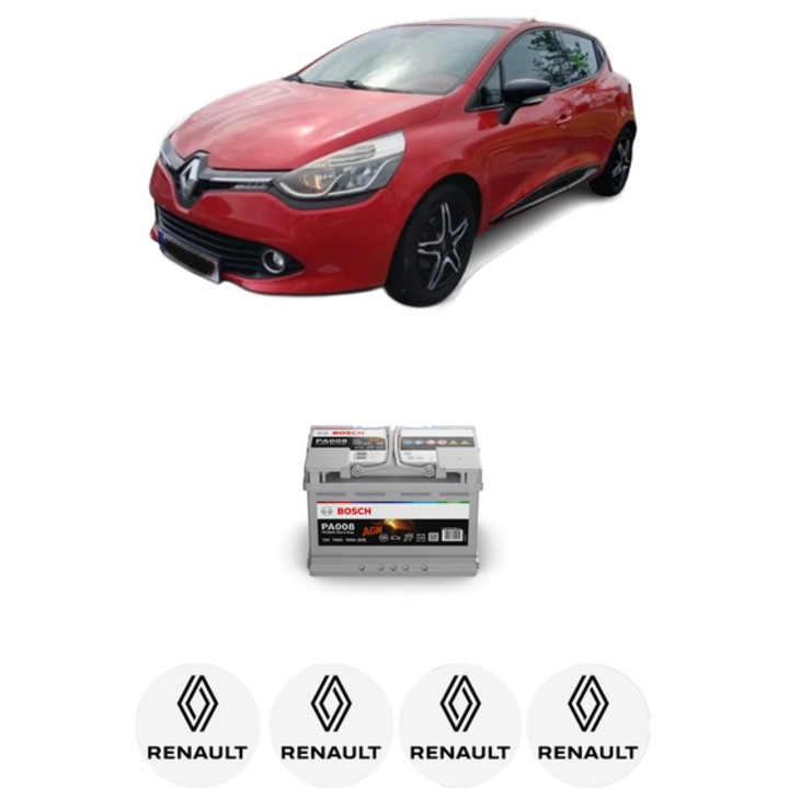 Baterie Acumulator 70 Ah 12 V 760 A RENAULT CLIO IV (BH_) 1.5 dCi 90 din 2012-2021 KW 66 CP 90 CMC 1461, auto, Bosch, 4x Stickere auto cu RENAULT