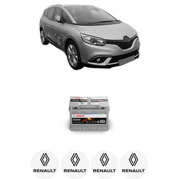 Baterie Acumulator 70 Ah 12 V 760 A RENAULT GRAND SCENIC IV (R9_) 1.5 dCi 95 Hybrid Assist (R9A3) din 2016-2023 KW 70 CP 95 CMC 1461, auto, Bosch, 4x Stickere auto cu RENAULT