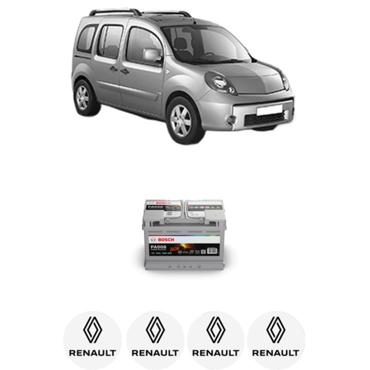 Baterie Acumulator 70 Ah 12 V 760 A RENAULT KANGOO / GRAND KANGOO II (KW0/1_) 1.5 dCi 95 (KW16) din 2019 KW 70 CP 95 CMC 1461, auto, Bosch, 4x Stickere auto cu RENAULT
