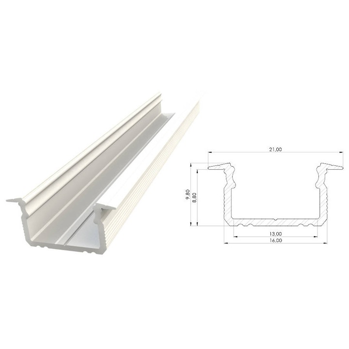 Profil ALU GLALU, model AL12, alb lacuit, 9x16mm, 1000mm