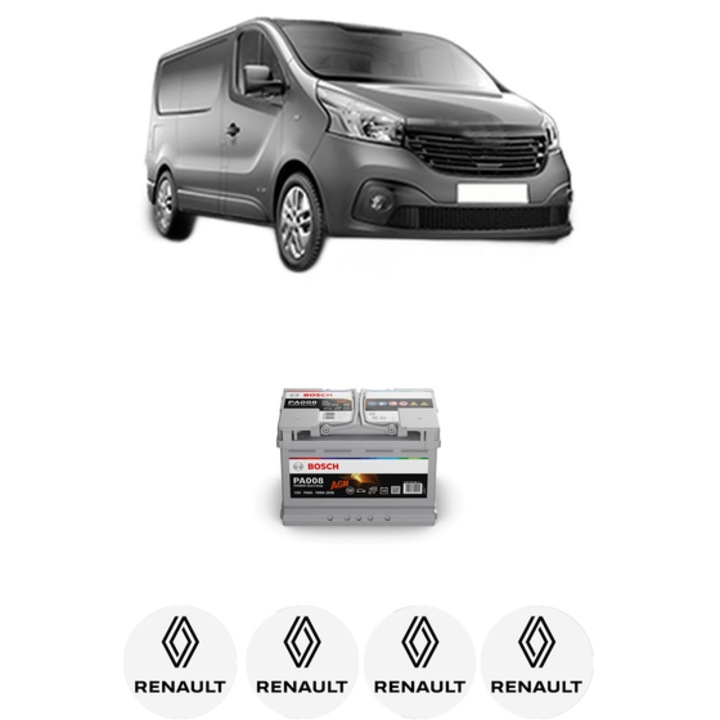 Baterie Acumulator 70 Ah 12 V 760 A RENAULT TRAFIC III Van (FG_) 1.6 dCi 95 (FGMJ, FGMR) din 2015 KW 70 CP 95 CMC 1598, auto, Bosch, 4x Stickere auto cu RENAULT