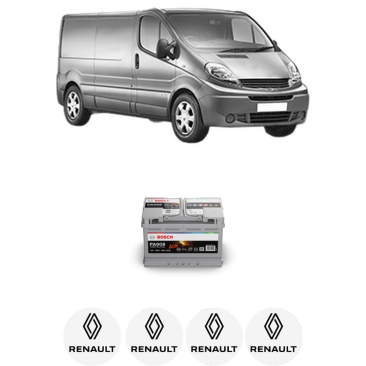Baterie Acumulator 70 Ah 12 V 760 A RENAULT TRAFIC II Van (FL) 1.9 dCi 100 (FL0C, FL0K, FL0B) din 2001-2006 KW 74 CP 101 CMC 1870, auto, Bosch, 4x Stickere auto cu RENAULT