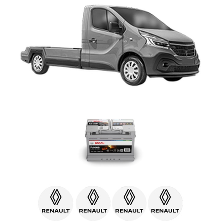 Baterie Acumulator 70 Ah 12 V 760 A RENAULT TRAFIC III Platform/Chassis (EG_) 2.0 dCi 170 (EGMM) din 2019 KW 125 CP 170 CMC 1997, auto, Bosch, 4x Stickere auto cu RENAULT