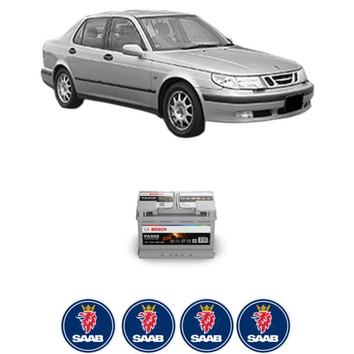 Baterie Acumulator 70 Ah 12 V 760 A SAAB 9-5 (YS3E) 2.3 Turbo din 2001-2009 KW 184 CP 250 CMC 2290, auto, Bosch, 4x Stickere auto cu SAAB