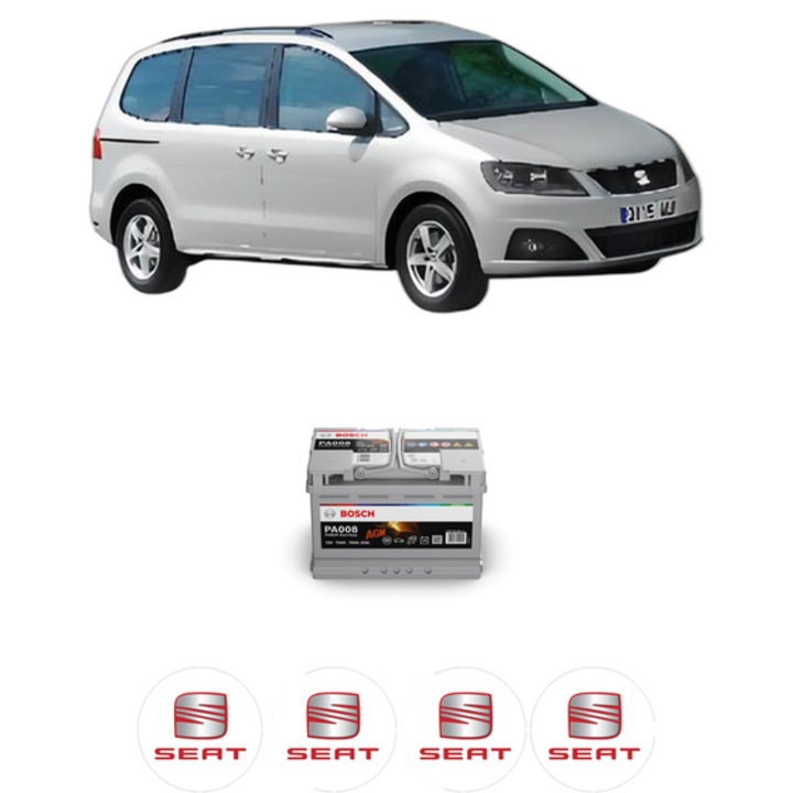 Baterie Acumulator 70 Ah 12 V 760 A SEAT ALHAMBRA (710, 711) 2.0 TDI din 2012-2022 KW 130 CP 177 CMC 1968, auto, Bosch, 4x Stickere auto cu SEAT